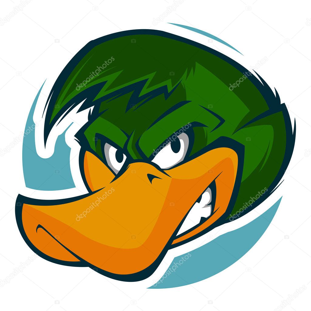 Angry duck head illustration mascot esports logo