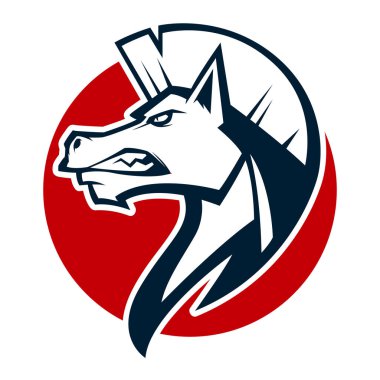 kızgın at kafası siyah beyaz maskot esports logo illüstrasyon