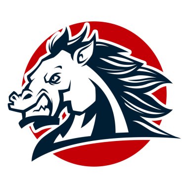 kızgın at kafası siyah beyaz maskot esports logo illüstrasyon