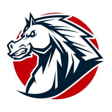kızgın at kafası siyah beyaz maskot esports logo illüstrasyon