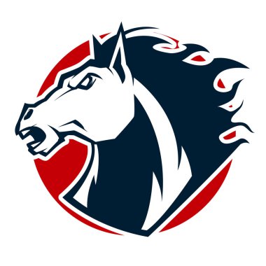 kızgın at kafası siyah beyaz maskot esports logo illüstrasyon