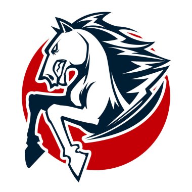 kızgın at kafası siyah beyaz maskot esports logo illüstrasyon