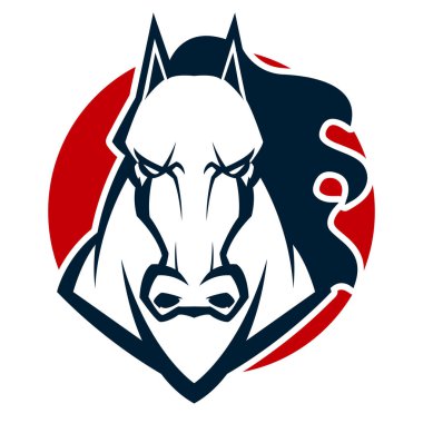 kızgın at kafası siyah beyaz maskot esports logo illüstrasyon