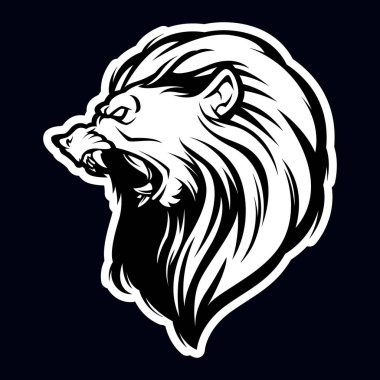 aslan kafa siyah beyaz maskot logo illüstrasyon