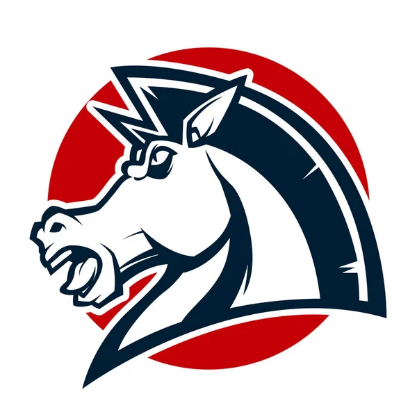 Cabeça de cavalo zangada mascote preto e branco esports logotipo ilustração — Vetor de Stock
