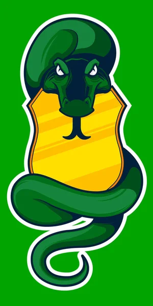 シールド武道マスコットスポーツロゴイラスト付きヘビ — ストックベクタ