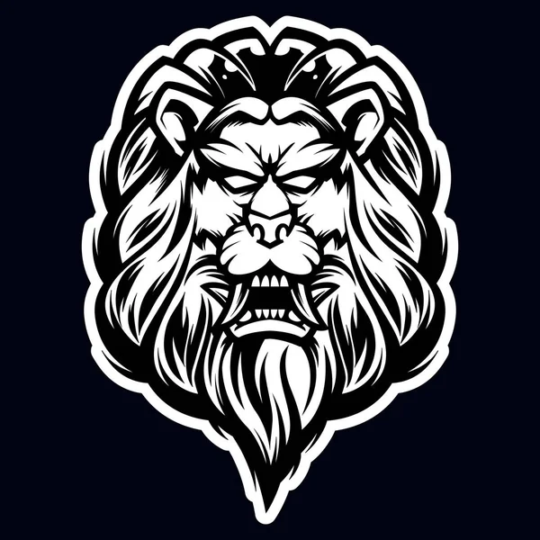 Leão cabeça preto e branco mascote logotipo ilustração — Vetor de Stock