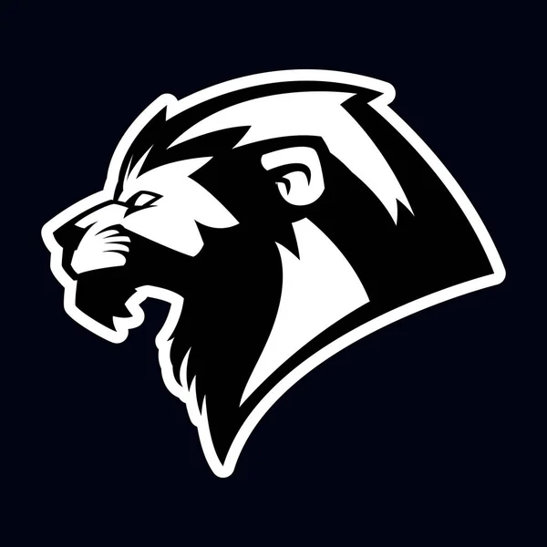 Löwenkopf schwarz-weißes Maskottchen Logo Illustration — Stockvektor