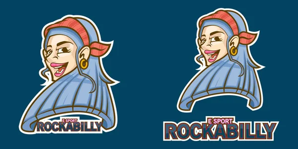 Rockabilly dziewczyna eSports logo z czerwonym Bandana — Wektor stockowy