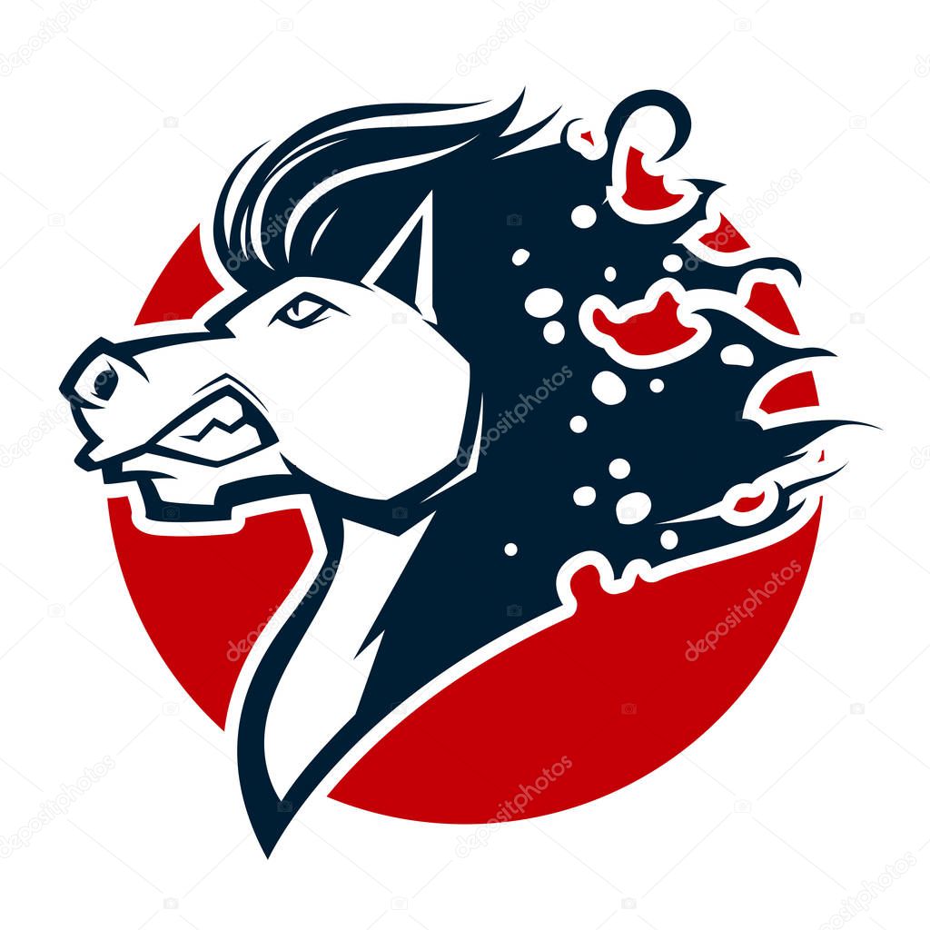 Angry horse head black and white mascot esports logo illustration