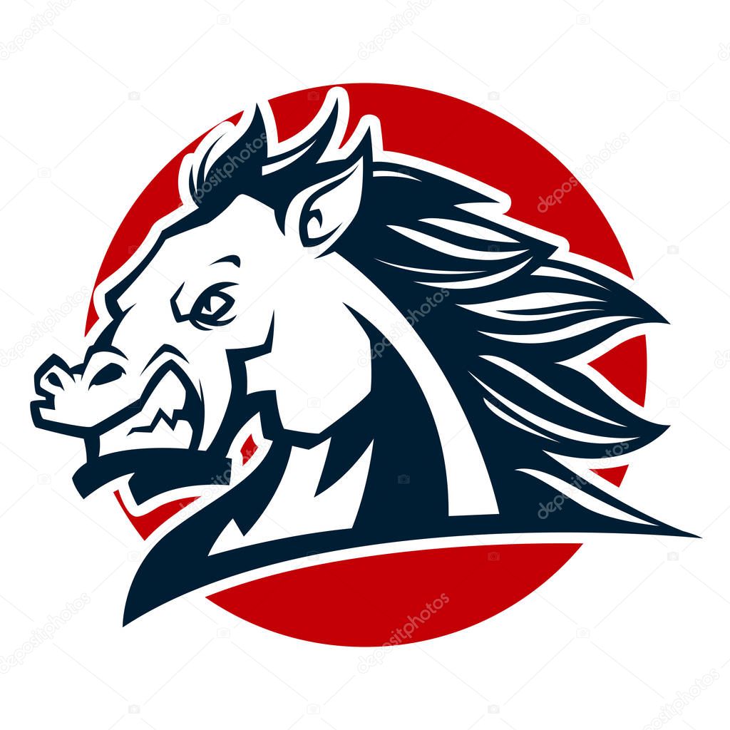 Angry horse head black and white mascot esports logo illustration