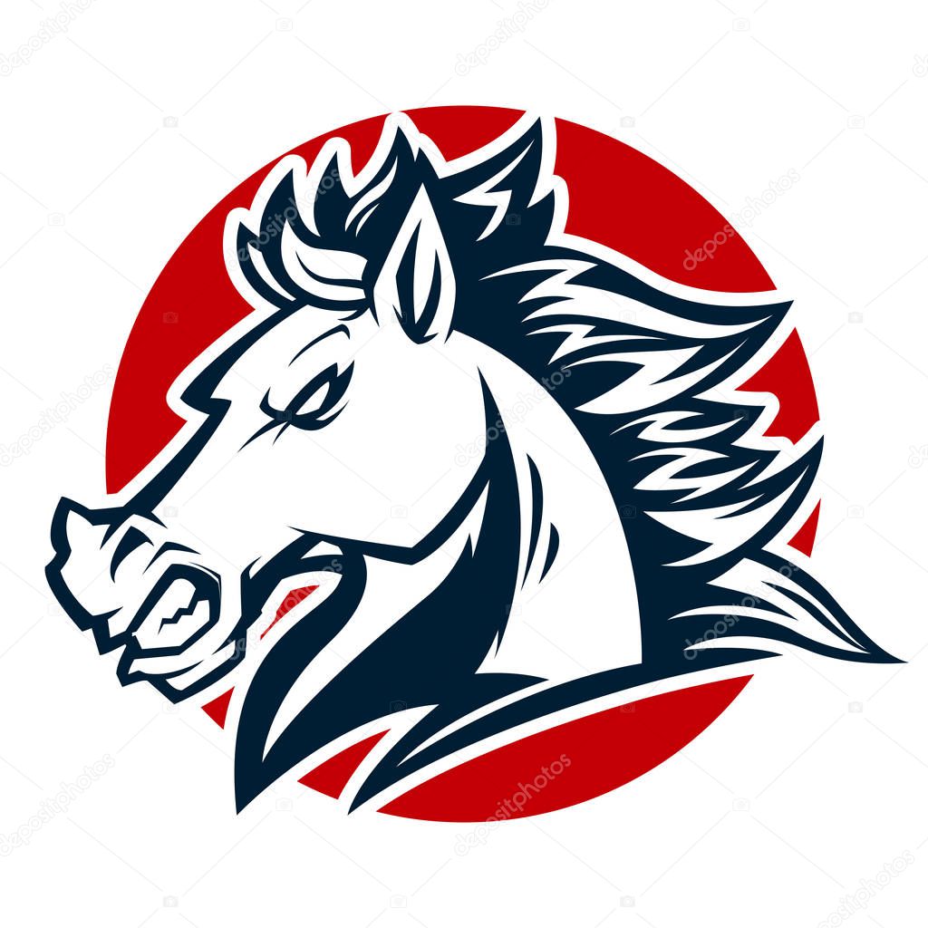 Angry horse head black and white mascot esports logo illustration