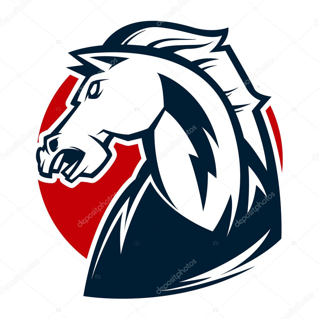 angry horse head black and white mascot esports logo illustration