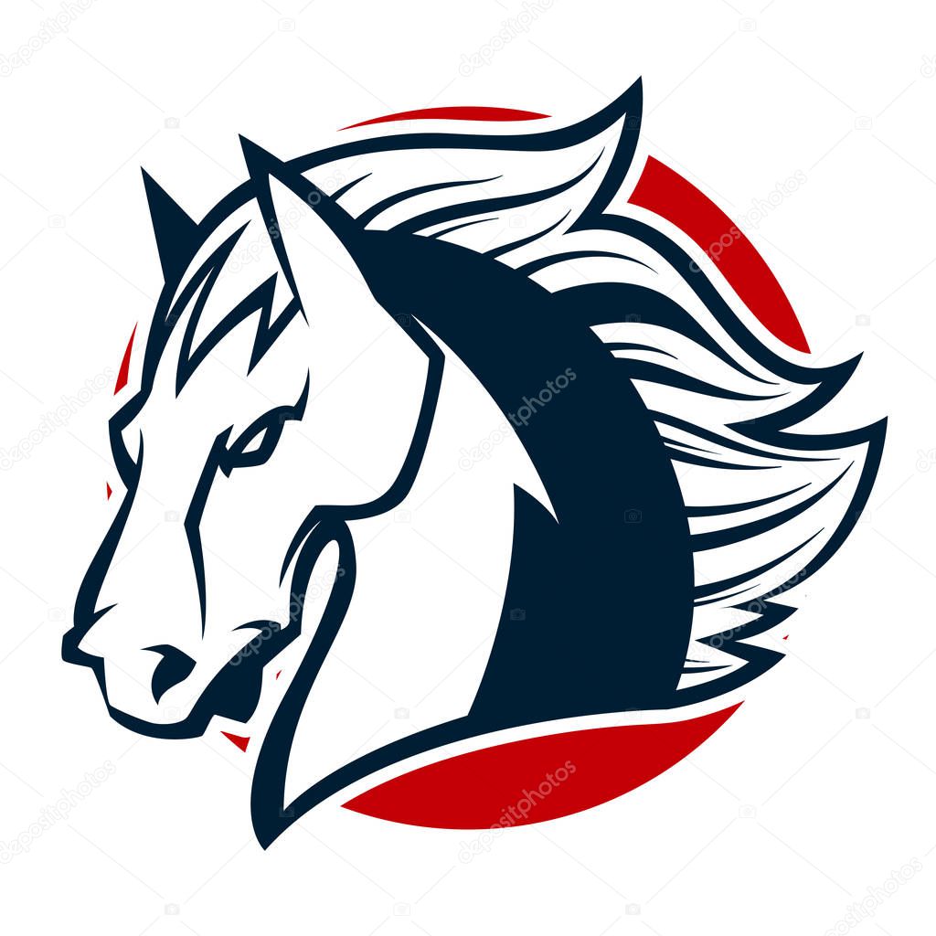 Angry horse head black and white mascot esports logo illustration