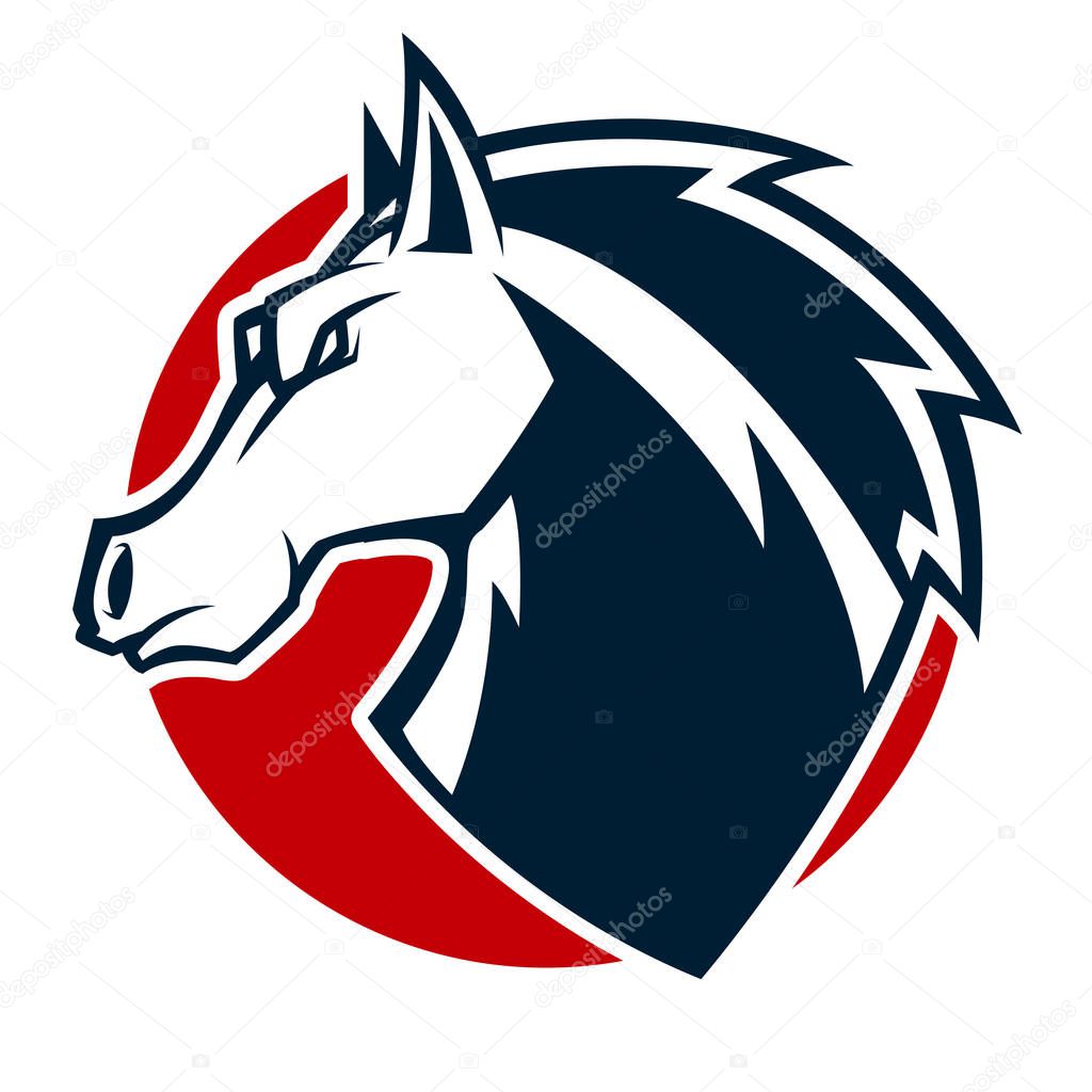 Angry horse head black and white mascot esports logo illustration