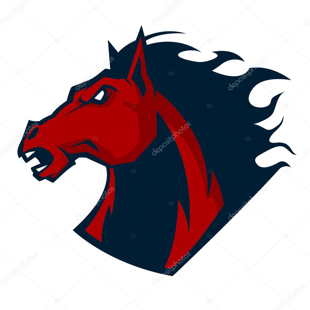Angry horse head mascot esports logo illustration