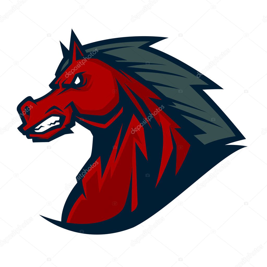 Angry horse head mascot esports logo illustration