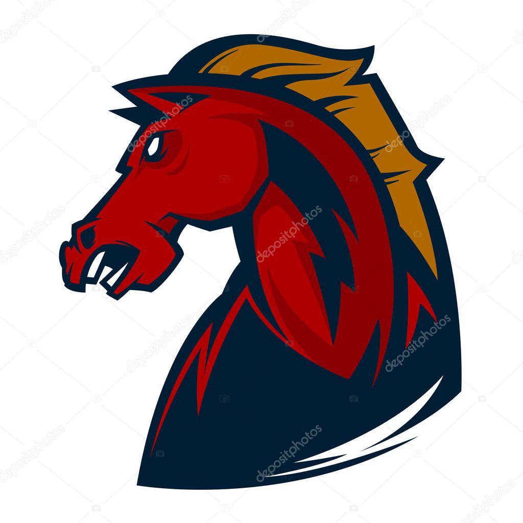 Angry horse head mascot esports logo illustration