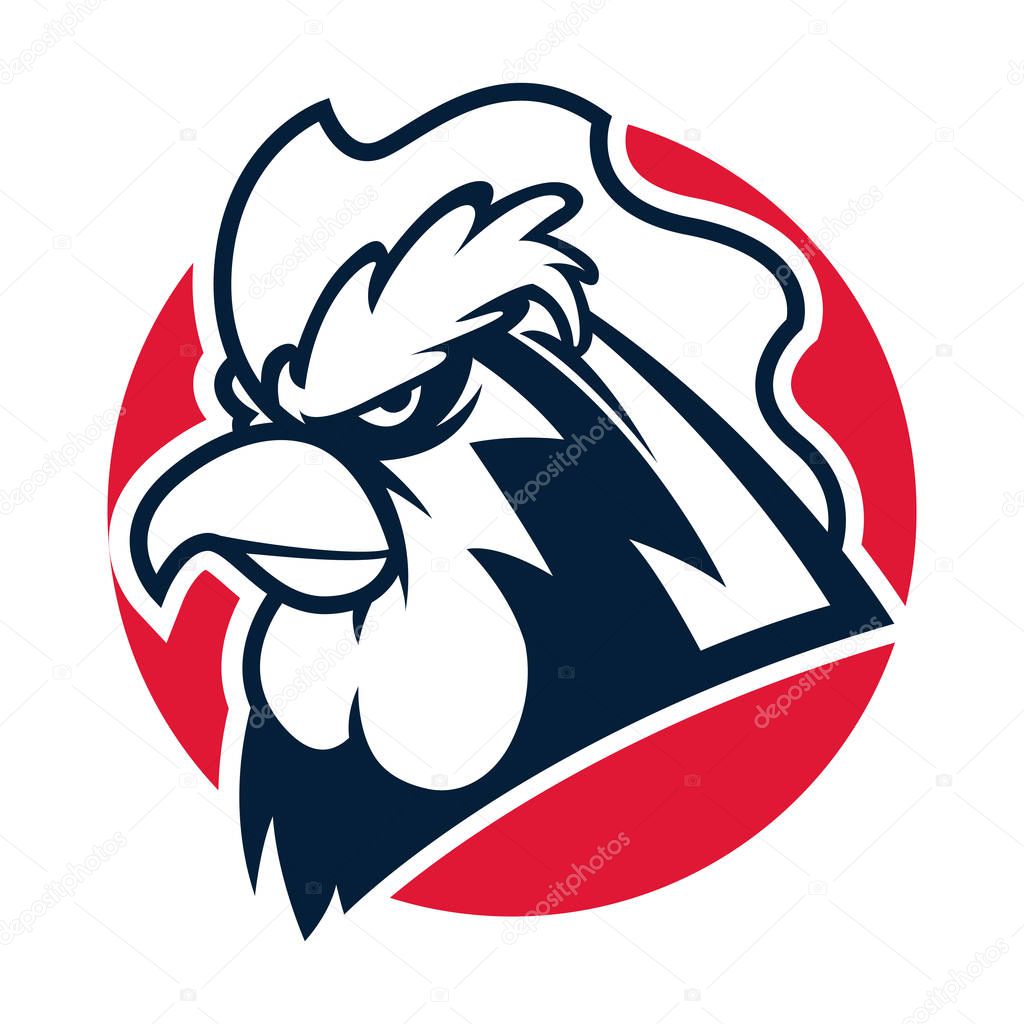 Rooster head black and white mascot logo vector illustration