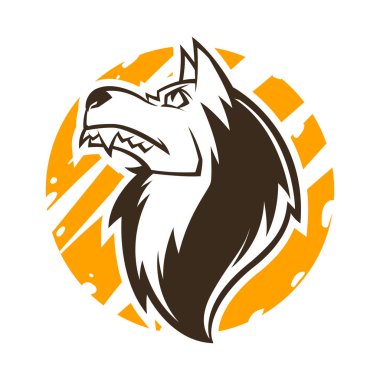 kızgın kurt kafası siyah beyaz illüstrasyon maskot esports logosu