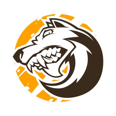 kızgın kurt kafası siyah beyaz illüstrasyon maskot esports logosu