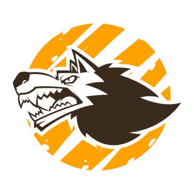 kızgın kurt kafası siyah beyaz illüstrasyon maskot esports logosu