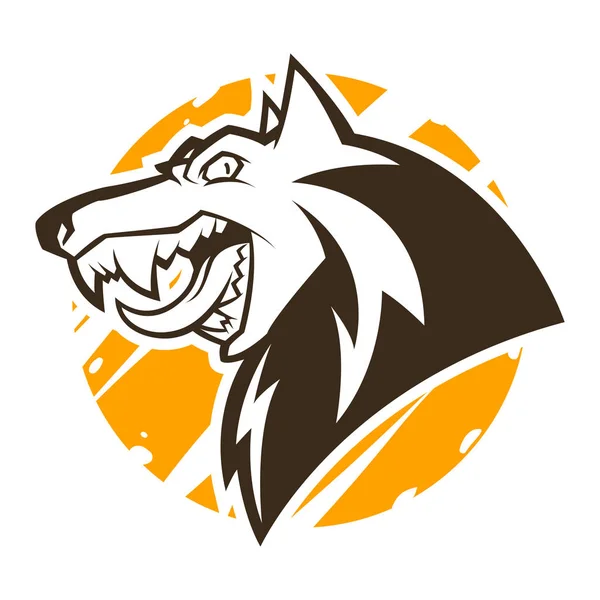 Tête de loup en colère noir et blanc illustration mascotte esports logo — Image vectorielle