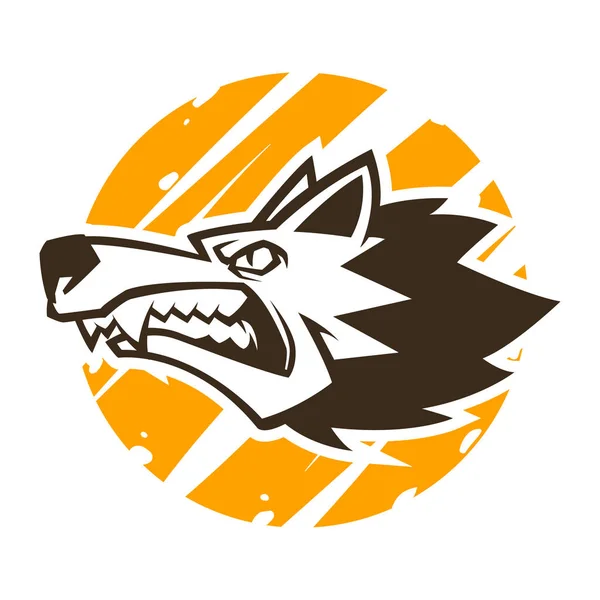 Tête de loup en colère noir et blanc illustration mascotte esports logo — Image vectorielle