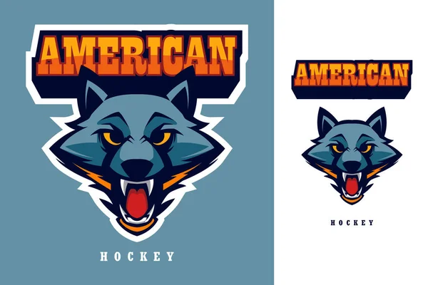 Illustration vectorielle de mascotte de logo de hockey américain tête de loup — Image vectorielle