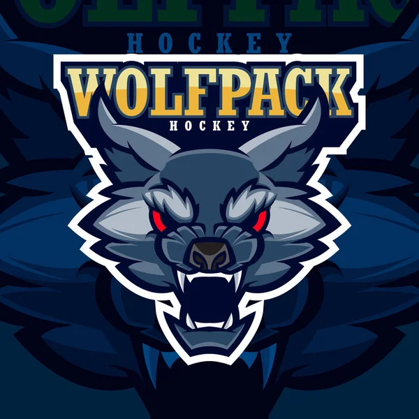 Illustration vectorielle de mascotte de logo de hockey américain tête de loup — Image vectorielle