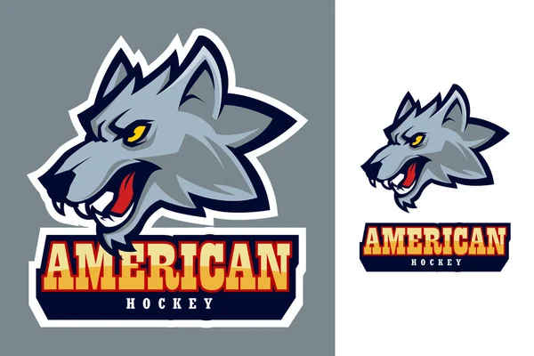 Illustration vectorielle de mascotte de logo de hockey américain tête de loup — Image vectorielle