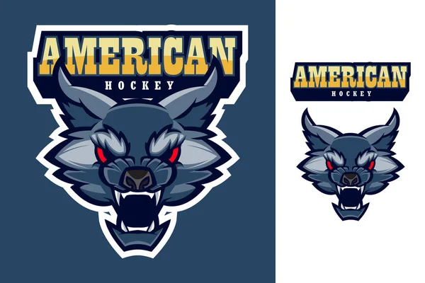 Illustration vectorielle de mascotte de logo de hockey américain tête de loup — Image vectorielle