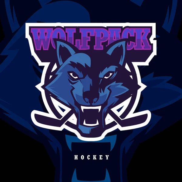 Illustration vectorielle de mascotte de logo de hockey américain tête de loup — Image vectorielle