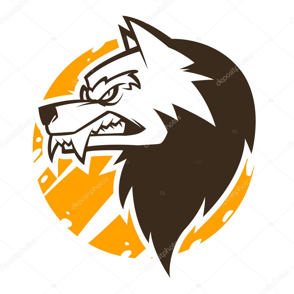 angry wolf head black and white illustration mascot esports logo