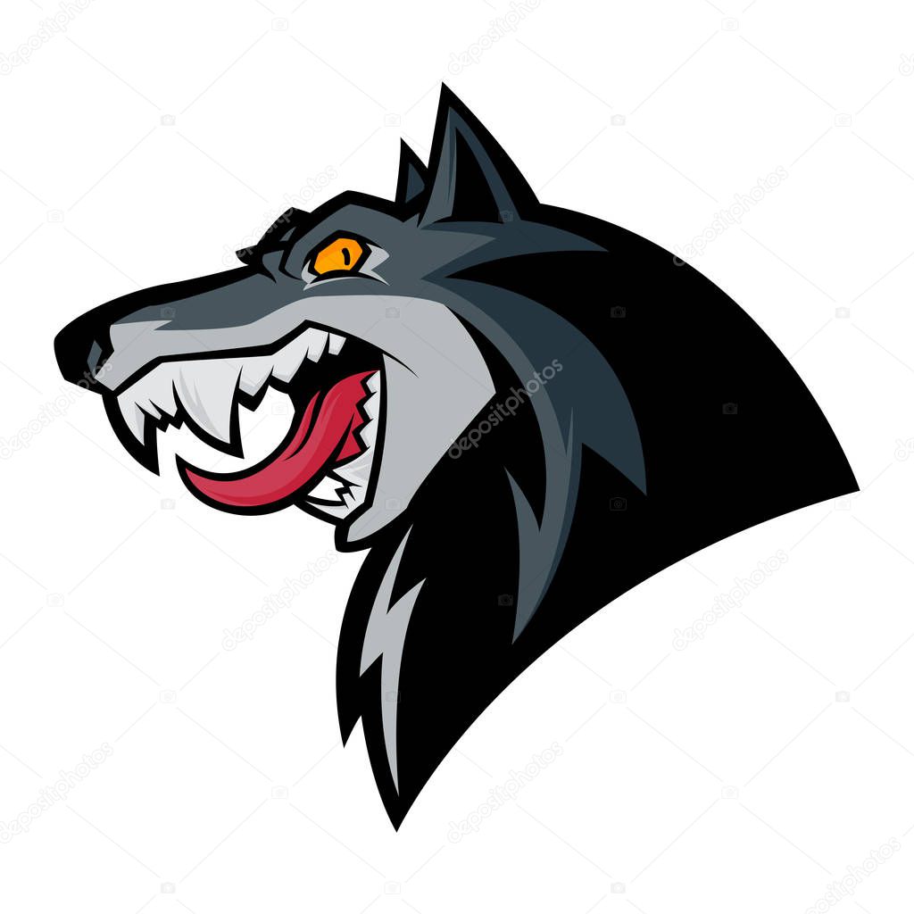 angry wolf head illustration mascot esports logo