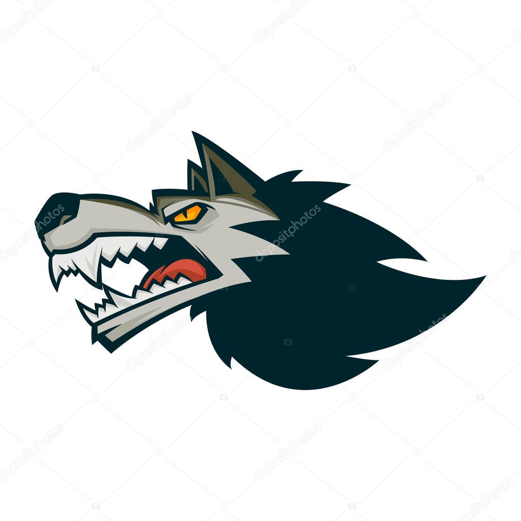 Angry wolf head illustration mascot esports logo