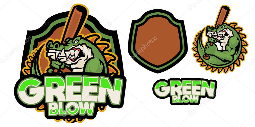 Angry crocodile mascot logo illustration with baseball stick