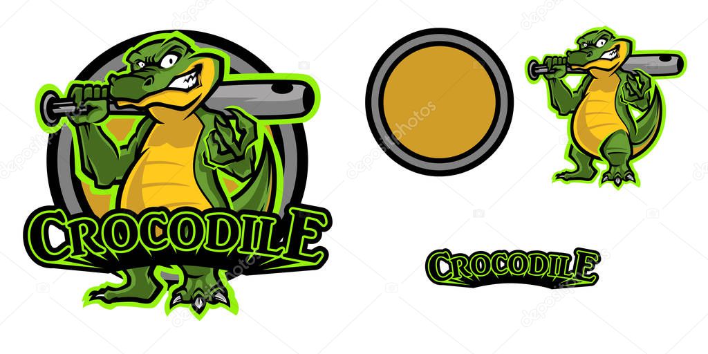 Angry crocodile mascot logo illustration with baseball stick