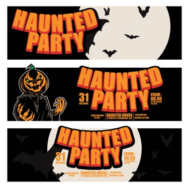 Ay arka plan karanlığında kötü kabak giyen kötü kabak ile Halloween Banners. Gece sonbahar manzara