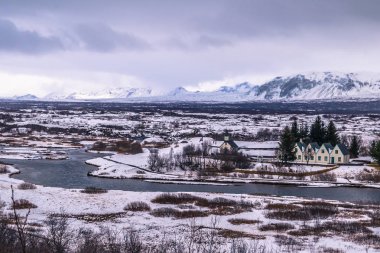 Thingvellir - 03 Mayıs 2018: Thingvellir Milli Parkı, İzlanda'daki Panorama