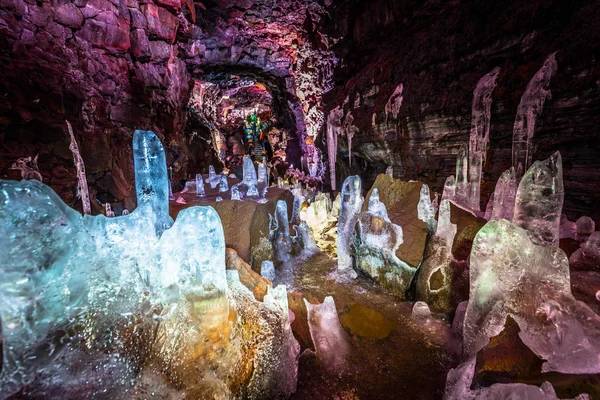 Raufarholshellir May 2018 Ice Crystals Raufarholshellir Lava Tunnels Iceland — Stock Photo, Image