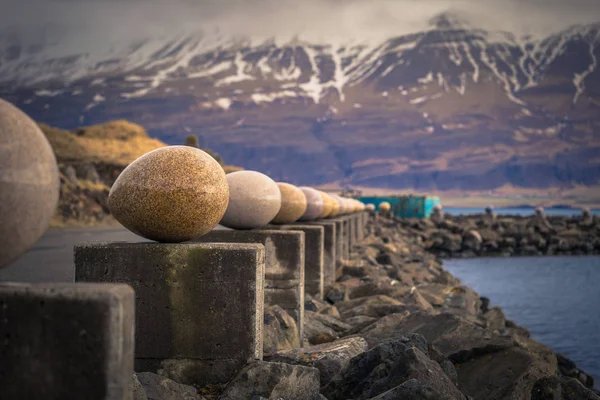 Djupivogur Maio 2018 Estátuas Ovos Porto Djupivogur Islândia — Fotografia de Stock