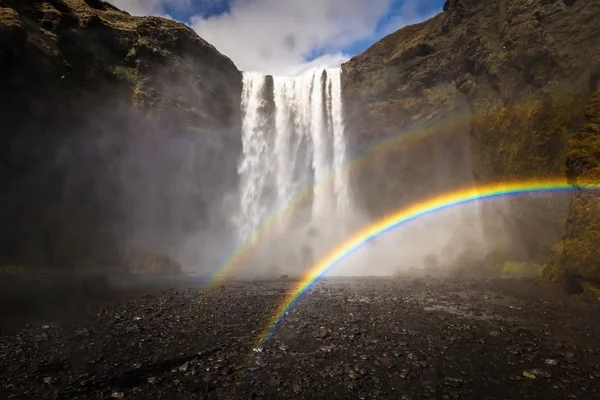 Skogafoss May 2018 Rainbows Skogafoss Waterfall Iceland — Stock Photo, Image