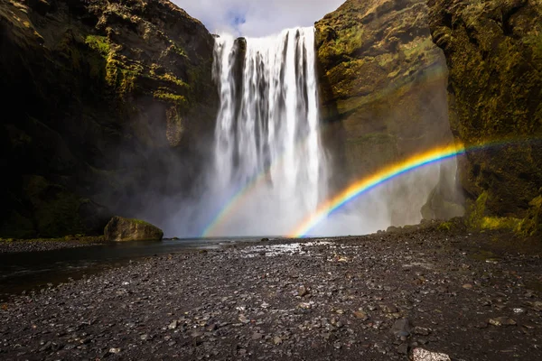 Skogafoss 아이슬란드에서 Skogafoss 2018 무지개 — 스톡 사진