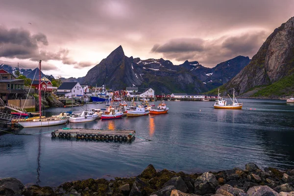 Reine June 2018 Little Fishing Harbor Beautiful Village Reine Lofoten — Stock Photo, Image