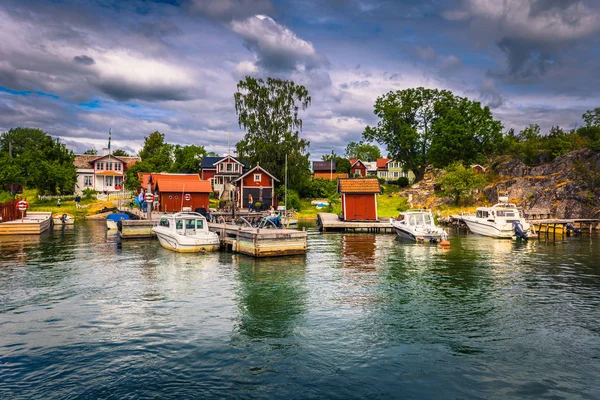 Шведский Архипелаг Июня 2018 Года Панорамный Вид Небольшой Прибрежный Городок — стоковое фото