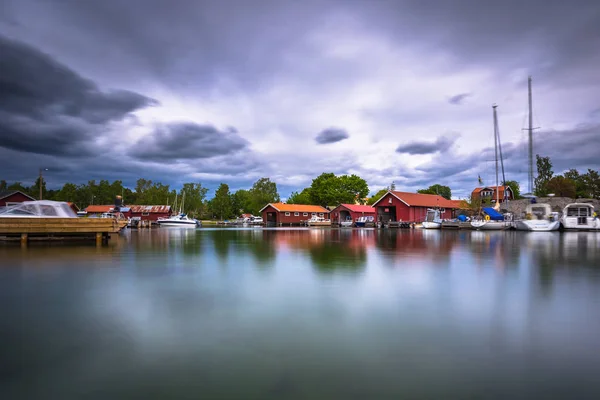 Swedish Archipelago - June 23, 2018: Small town in the island of Moja in the Swedish Archipelago during Midsummer, Sweden