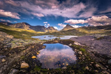 Vahşi dağ manzarası Jotunheimen Milli Parkı, Norveç