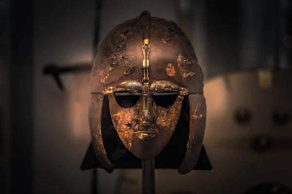 Londres Agosto 2018 Capacete Anglo Saxão Antigo Museu Brtitish Londres — Fotografia de Stock