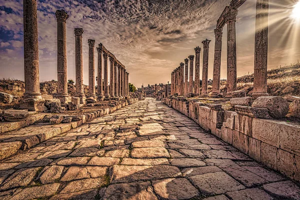 Jerash Septiembre 2018 Antiguas Ruinas Romanas Jerash Jordania — Foto de Stock